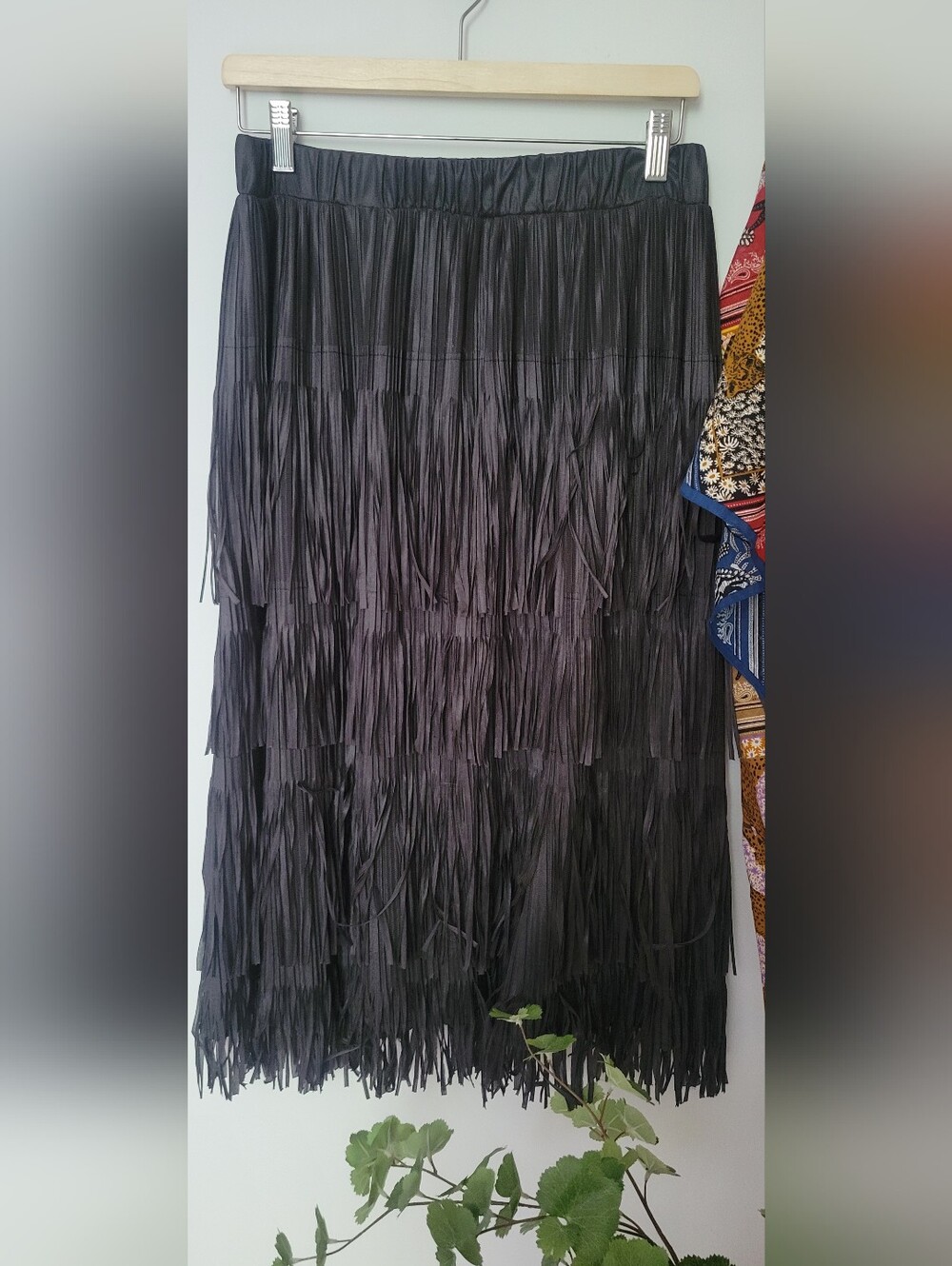 Black Tiered Fringe Maxi Skirt
